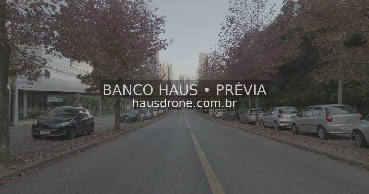 Rua com árvores de folhagem avermelhada — Ecoville em Curitiba, Paraná.