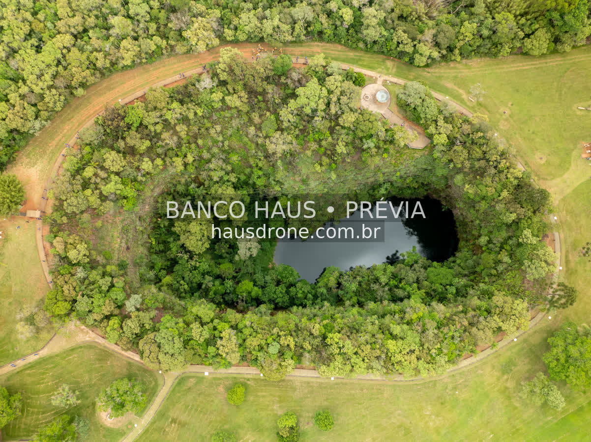 Furna e vegetação em vista aérea — Vila Velha em Ponta Grossa, Paraná.